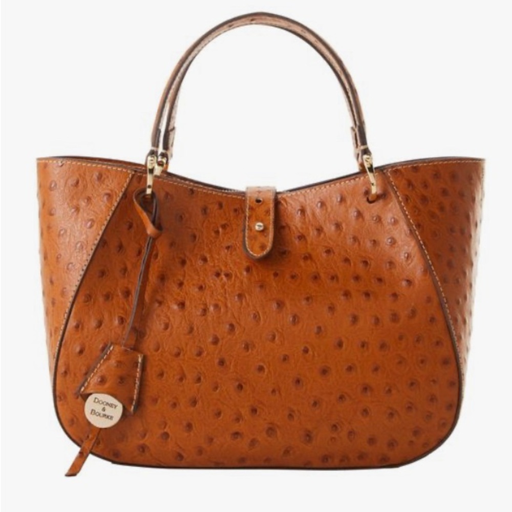 Dooney & Bourke Cognac Ostrich-Embossed Leather CAMILLA Satchel